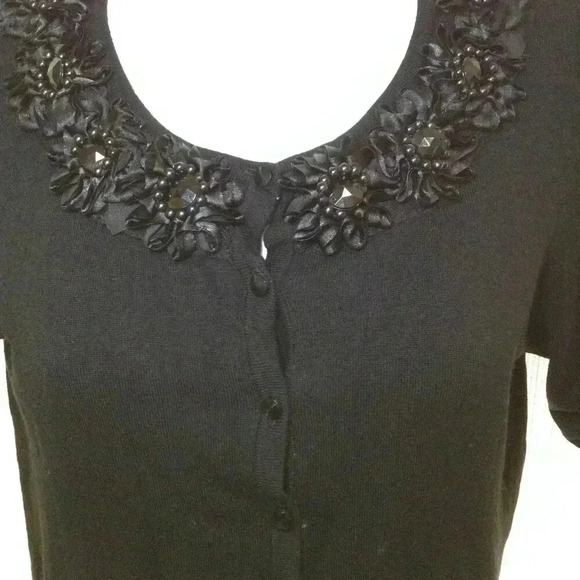 Debbie Morgan BLACK Embellished Cardigan - L. Festive, Demure, Rosettes, Classy - Picture 4 of 6